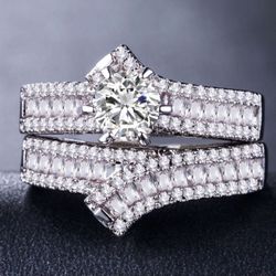 *SALE* ❤️ 2 PC Dazzling Round Cut Created White Sapphire Wedding Engagement Ring Stamped 925 Size 6 Or 7 *See MY Other 600 Items*