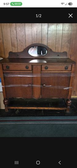 Antique oak sideboard buffet with mirror