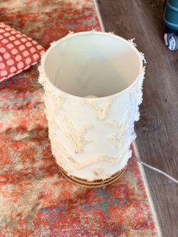 Boho Chic Tufted Fringe Lamp Shade with Rattan Base