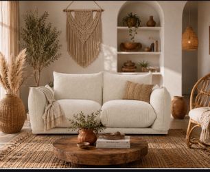 Bouclé Cloud Sofa – Modern Boho Cream Loveseat Couch