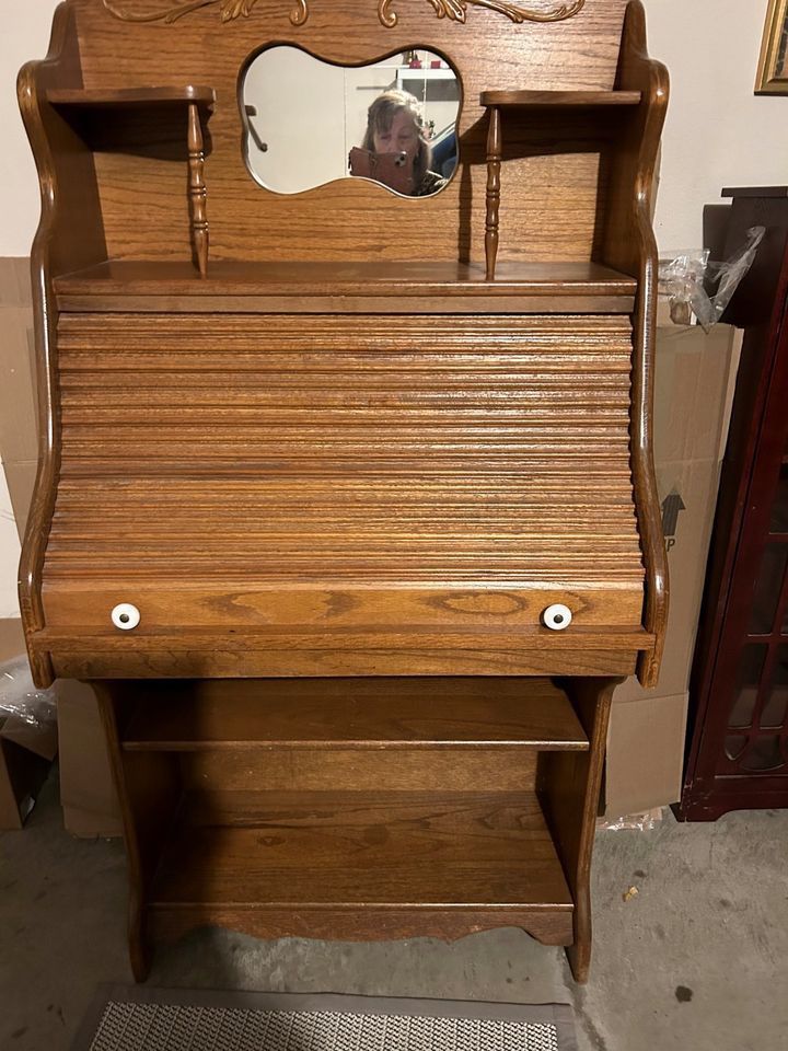 Vintage Oak Roll-Top Secretary Desk with Classic American Styling