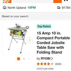 RYOBI

15 Amp 10 in. Compact Portable Corded Jobsite Table Saw with Folding Stand

O.B.O. MAKE AN OFFER