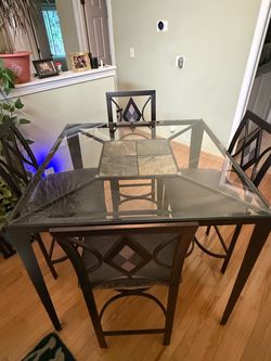 Glass Top Dining Table with 4 Chairs