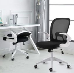 Foldable Office Chair - Home Office Desk Chairs with Wheels and Flip-Up Arms - Ergonomic Backrest Mesh Computer Chair Adjustable Swivel Rolling Home E