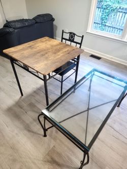 Rustic Dining Table, Glass Coffee Table and Chair