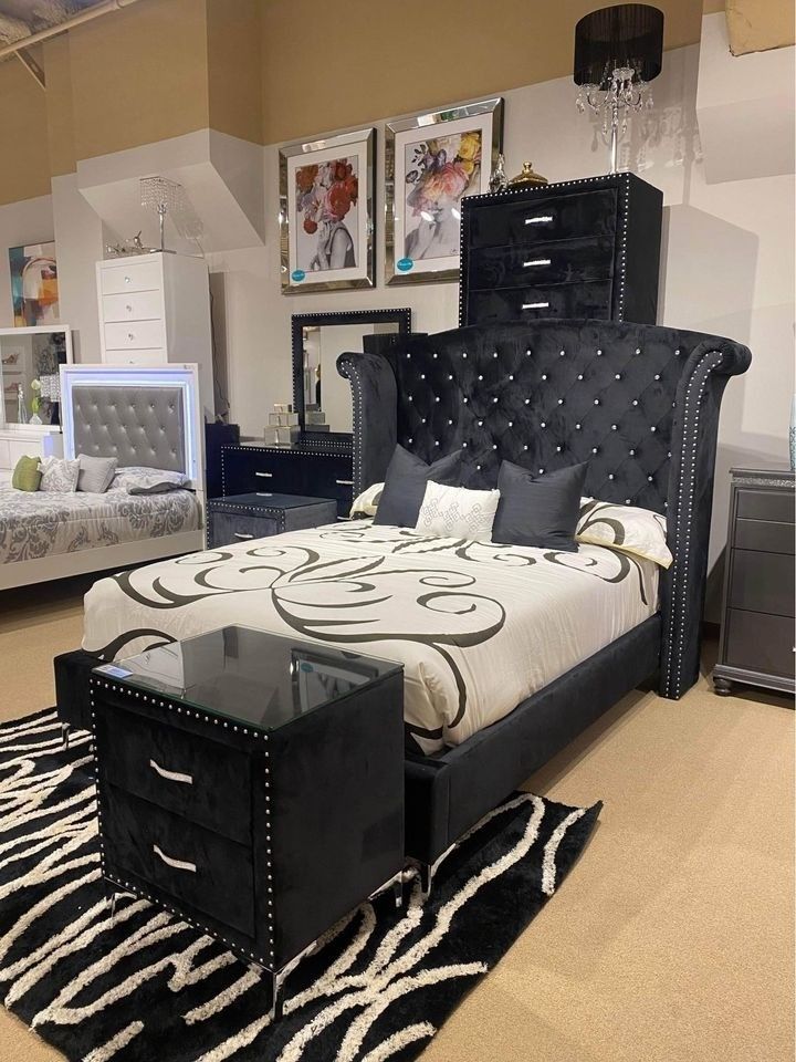 New ♠️$10 Down Payment Finance ▪️▪️🎯Melody Velvet 5 Piece Queen Bedroom Set