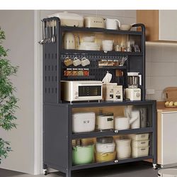Kitchen Storage Rack Shelf Cabinet with Doors and Wheels