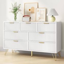 White Dresser for Bedroom, 7 Drawers Dresser with Golden Handles, Modern Wood Chest for Living Room, Hallway, Entryway  Modern Style】The wooden 7 draw