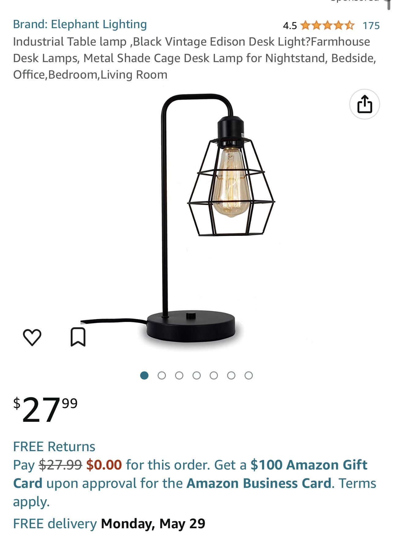 DIMMABLE Industrial Table lamp Black Vintage Edison Desk Light Farmhouse Desk Lamps, Metal Shade Cage Desk Lamp for Nightstand
