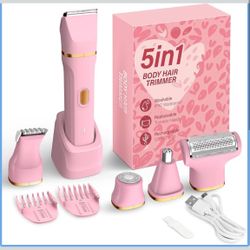 Brand New, 5-in-1 Rechargeable Waterproof Body & Face Trimmer (Pink)