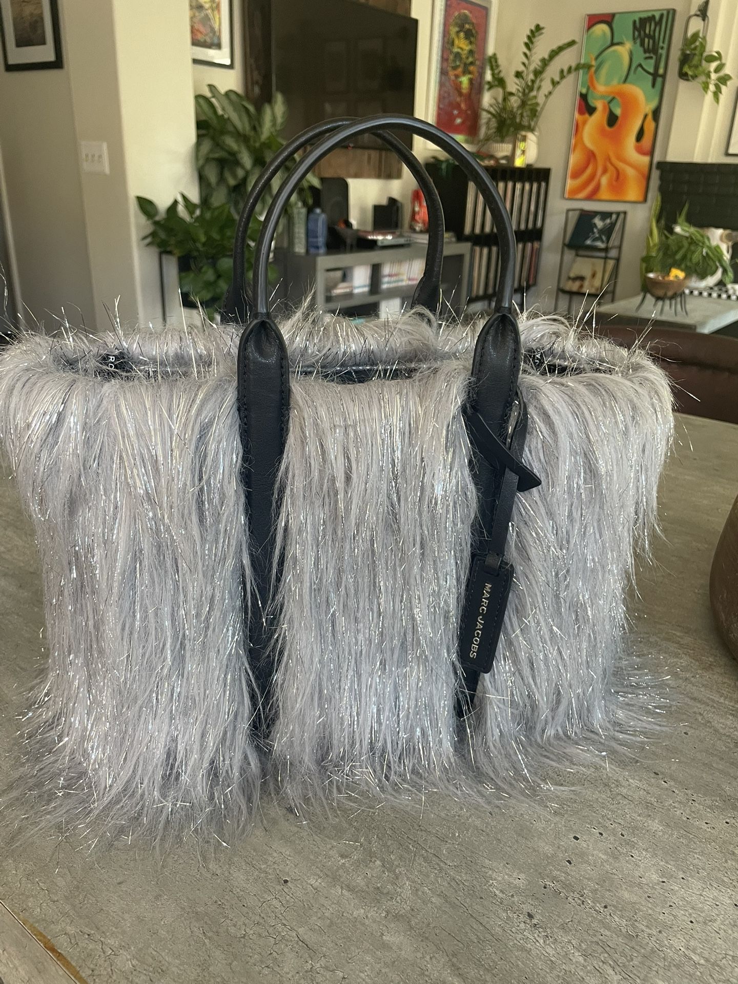 Marc Jacobs The Tote Bag Silver Faux Fur