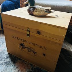 “A Rare Find: Vintage Duck and Duckhorn's Wooden Cellar Treasure for Sale".