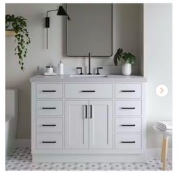 Hepburn 48 in. Single Sink Freestanding Bathroom Vanity in White with Carrara White Quartz Top