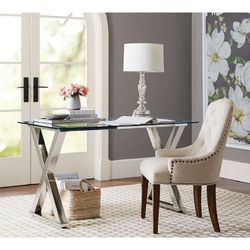 Pottery Barn polished nickel glass desk