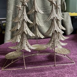 Gold Glitter Wire Christmas Tabletop Tree Pillar Candle Holder Centerpiece
