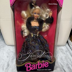 Vintage Limited Edition Golden Winter Barbie Elegance for wintry nights  Never taken out of the box  -box is in mint condition