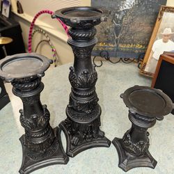 Set Of 3 Wooden Pedestal Candle Holders