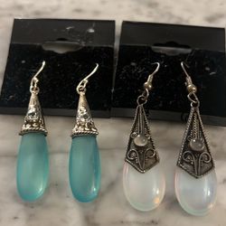 Sterling Silver Opal Moonstone/ Blue Topaz Earrings