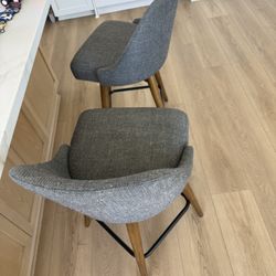 AWESOME Two WEST ELM-  Mid-Century Upholstered Swivel Counter Stool - Wood Legs