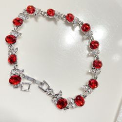 Red CZ Crystal Silver Bracelet 