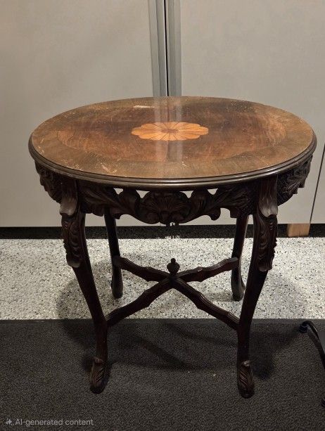 
Antique French Oval Table Entry Stand, with Floral Hand cut Inlays