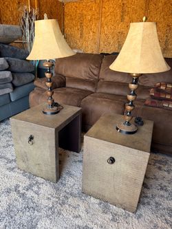 Set of 2 * Tall Skinny Large Buffet End Table Lamps Set of 2 Brown Light Bronze Finish