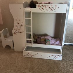 Doll Bunk Bed With Desk,chair & Draw For Clothes 
