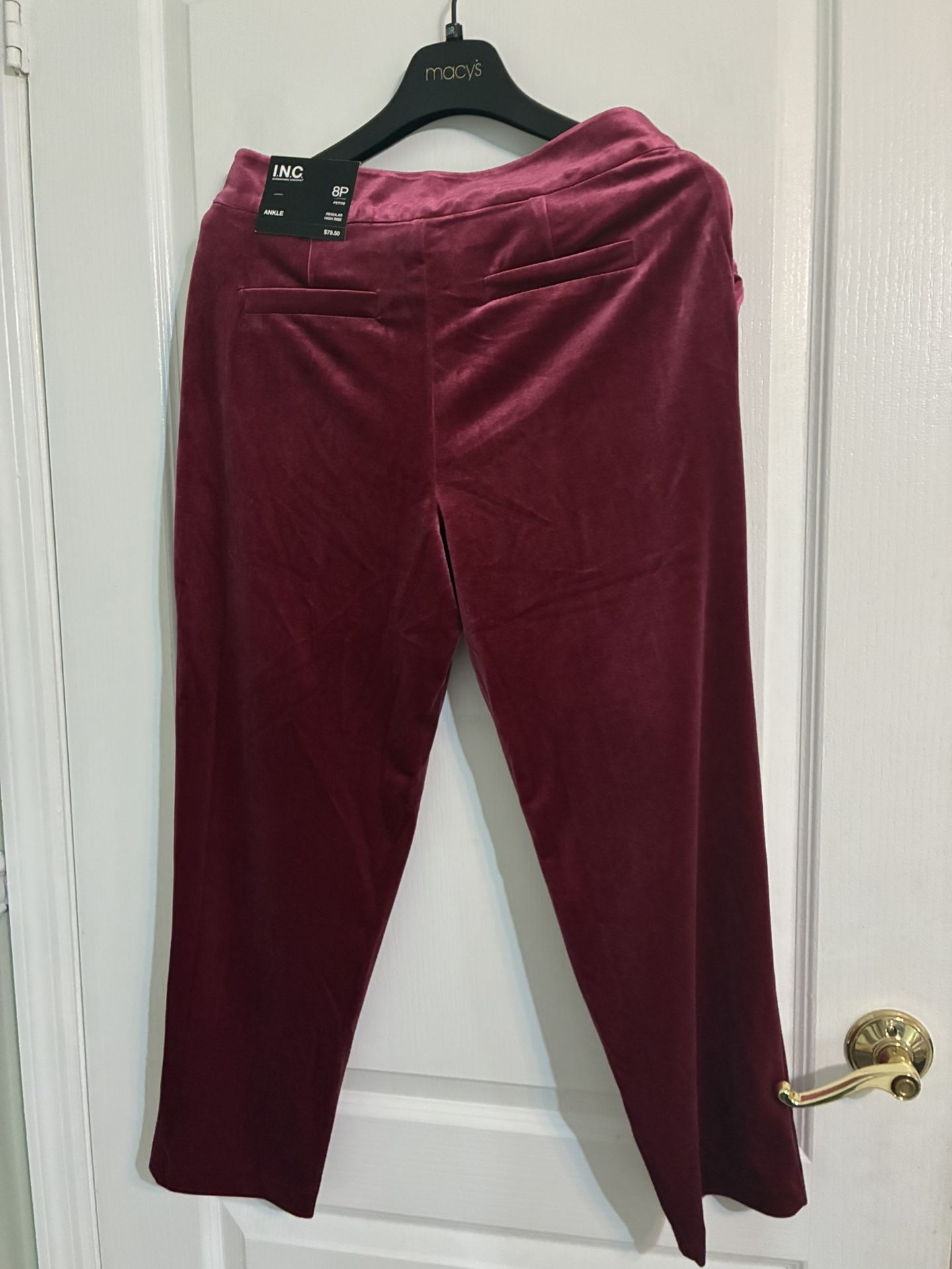 Pink Velvet Trouser – INC International Concepts – Size 8P – Brand New / Pantalón de Terciopelo Rosa – INC International Concepts – Talla 8P – Nuevo