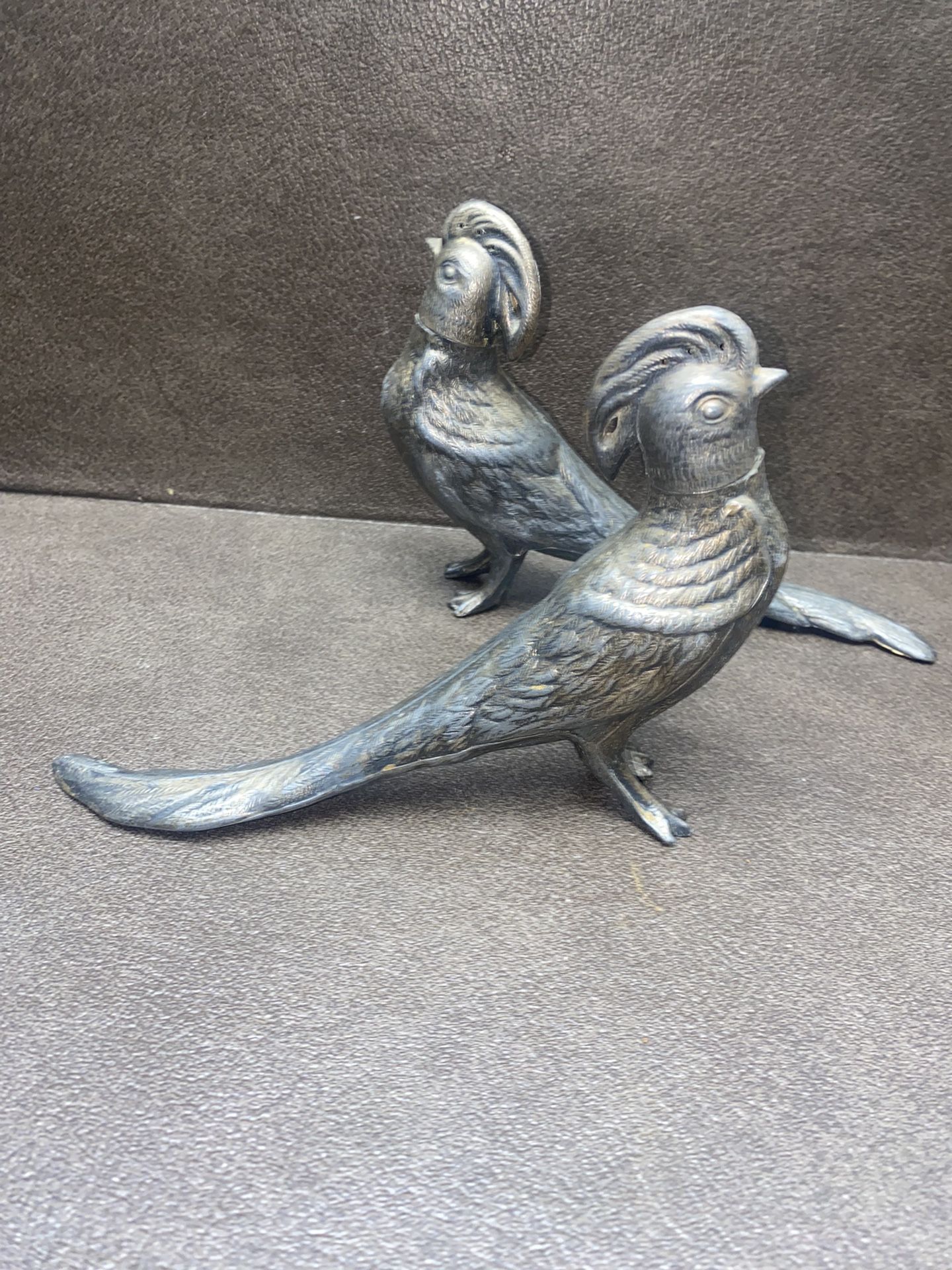 Vintage 1950's Metal Pheasant Bird Salt/Peper Shaker 7.5" Table Decoration