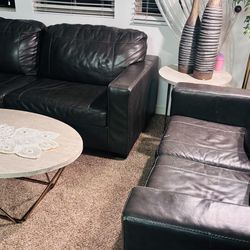 Gray Leather Sofa Set (3 + 2 Seater) w/ Coffee & Side Tables – FREE PICKUP
