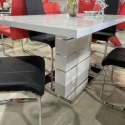 New Dining Table White Glossy Top/silver Base K Furniture And More 5513 8th Street W Suite 10 Lehigh 
