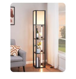 EDISHINE 64" Corner Shelf Floor Lamp with Fabric Shade