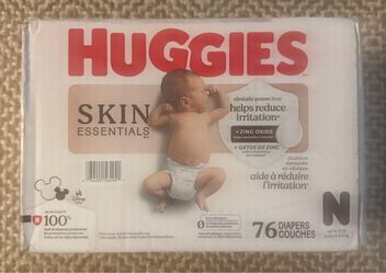 New Huggies Skin Essentials Baby Diapers, Size N (Up to 10 lbs), 76 Count