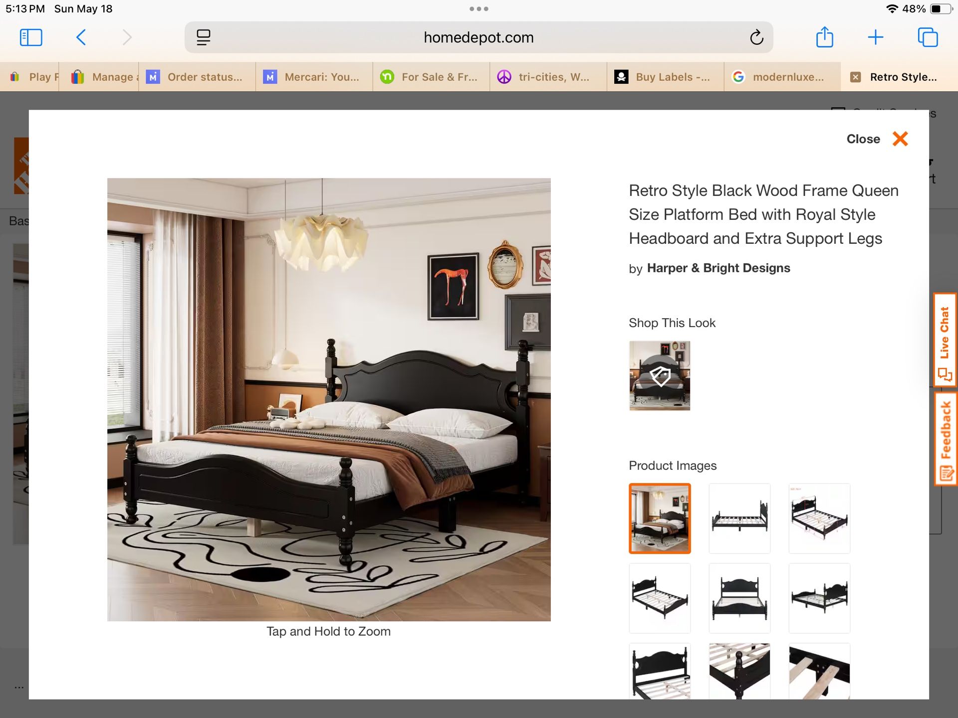 Queen Size Wood Platform Bed Frame with Wooden Slat Support, Retro Style, Black