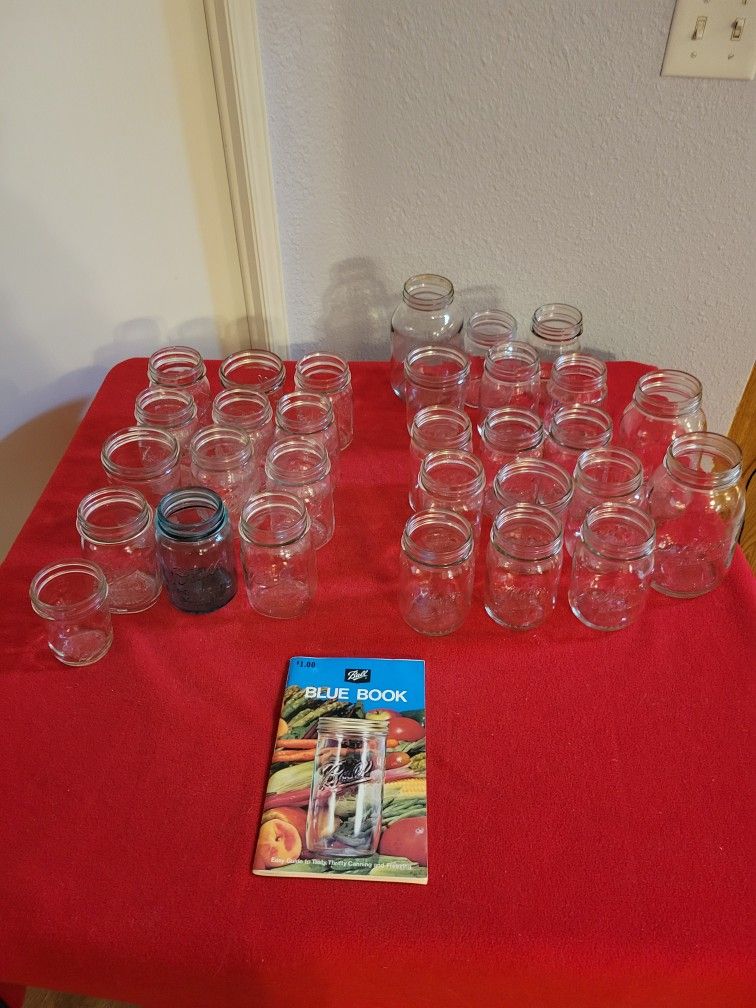 Canning Jars Lot of 30/Ball, Kerr & Misc./1974 Ball Blue Book On Canning