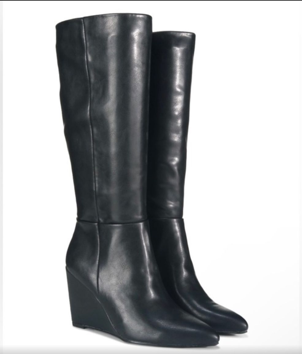 Madden Girl Women's Ediit Black Knee High Wedge Boot Size 6.5 NEW