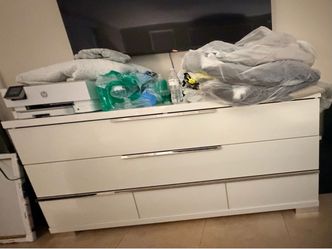 White Dresser with Chrome Handles