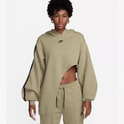 ($130) Nike Tech Fleece Asymmetrical Fleece Hoodie Womens Small Olive FN7123-276