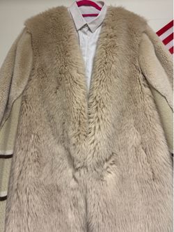 Cream Faux Fur Cardigan Coat | 29” Long