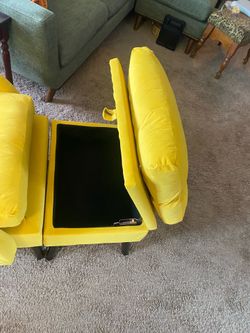Yellow chair with ottoman/storage