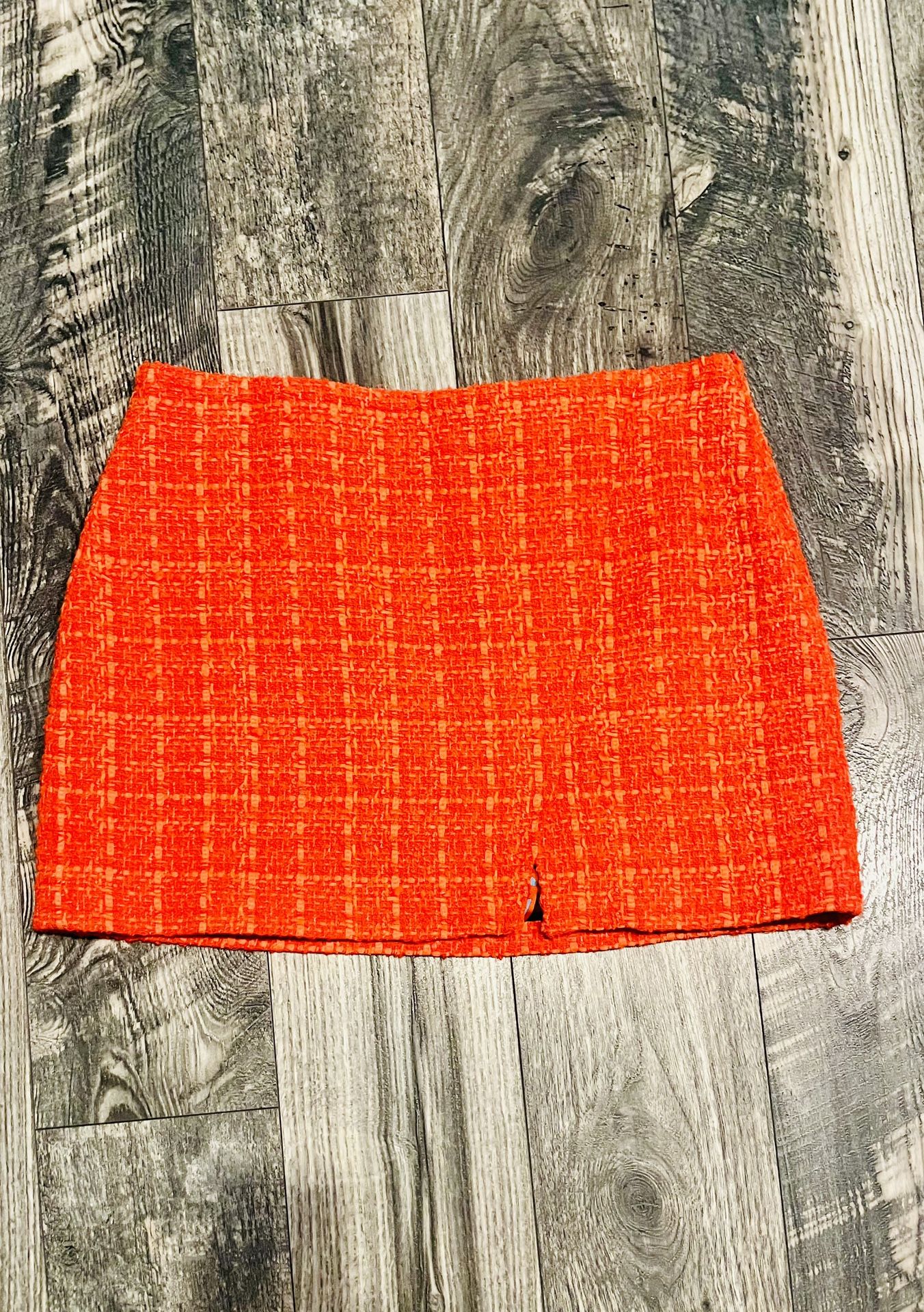 Orange Tweed Mini Skirt Zara