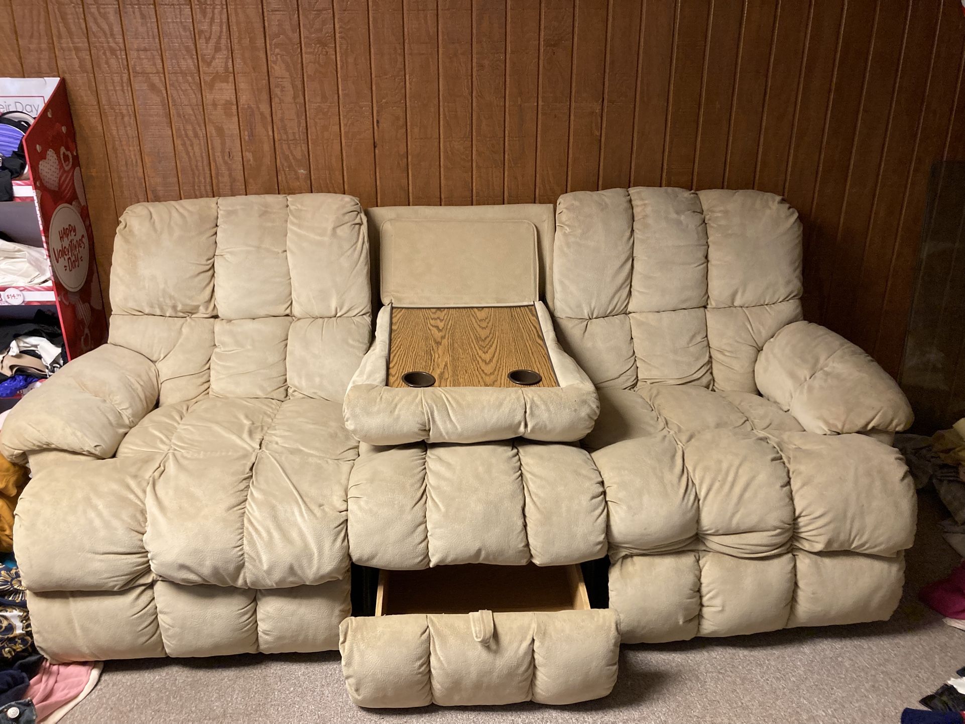 Couch/recliners/table/storage