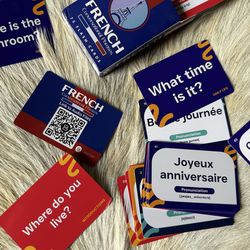 New Learning FRENCH Conversation Flash Cards - Blue & Red Language Learning Set