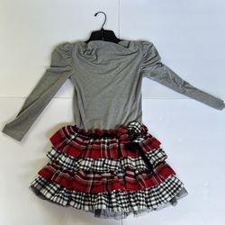 Bonnie Jean Girl's Dress Holiday Party NEW Size 7/8 Gray Plaid Ruffle Long