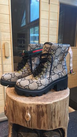 Gucci GG Monogram wool Ankle Combat Boots