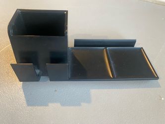 Black Desk Organizer with Pen Cup and Tray