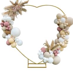Heart Shape Wedding Arches for Ceremony,6.7ft Gold Arch Backdrop Stand,Metal Heart Shape Balloon Arch Frame with Base for Wedding Birthday Party Decor