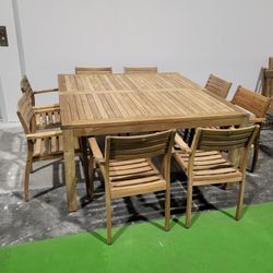 *BRAND NEW* OPEN BOX 9 Piece Square 100% FSC Certified Teak Wood Outdoor Furniture Dining Set
