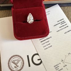 NEW 4.42K Pear Brilliant IGI Certified Loose Diamond 