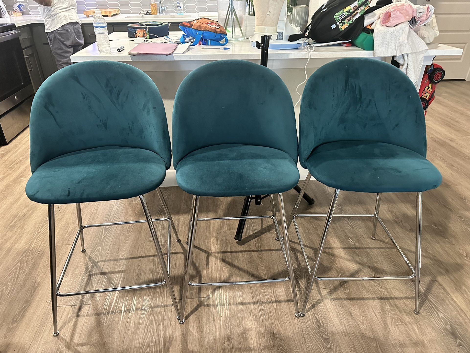 Teal Barstools With Crome